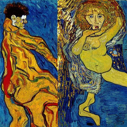 Image similar to The persistence of memory painting by Vincent van Gogh klimt Jean-Michel Basquiat Egon Schiele