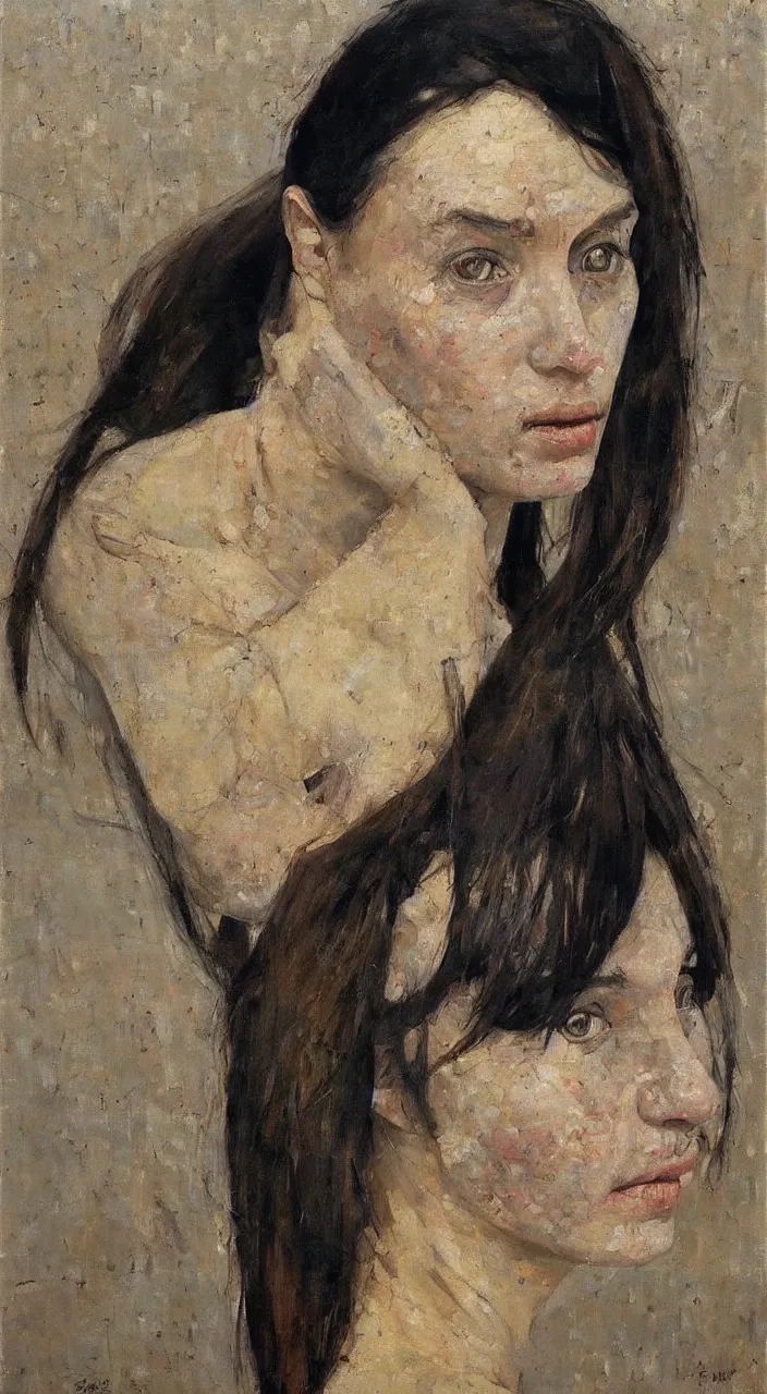 Image similar to portrait of a long faced woman, Denis Sarazhin, oil on canvas