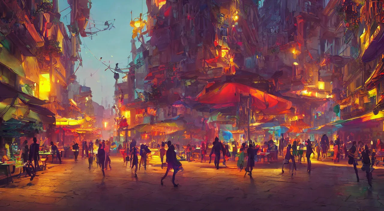 Image similar to bazaar zouk oriantal multicolorful sky shine place mosquet painting stylized digital video game icon global illumination ray tracing 8 k hd resolution, by ilya kuvshinov and cushart krentz and gilleard james