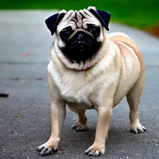 Image similar to a pug with duck feet instead of pug feet, photo