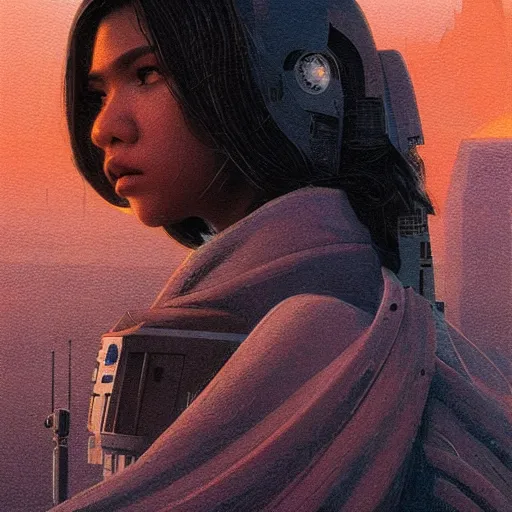 Prompt: star wars jedi zendaya profile picture by Greg Rutkowski, intricate details, futuristic, volumetric lights, streetwear, studio ghibli, Organic Painting , Matte Painting, geometric shapes, hard edges, trending on the artstation, fantasy LUT, realistic by Sachin Teng + Martin Grip + Moebius + Patrick Gleason, smooth, sharp focus, illustration, art by John Collier and Albert Aublet and Krenz Cushart and Artem Demura and Alphonse Mucha, techwear, Industrial Scifi, detailed illustration, character portrait,