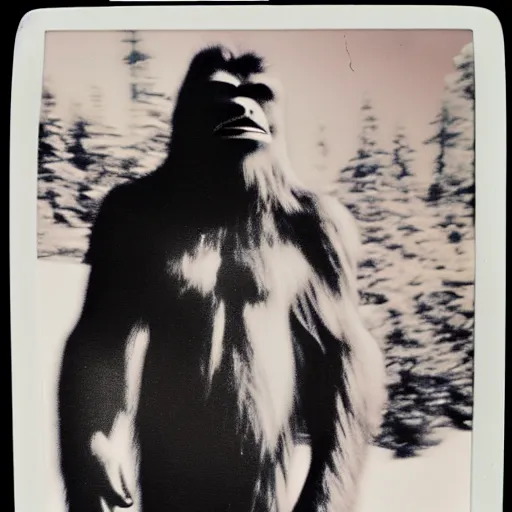 Prompt: blurry Polaroid of Bigfoot