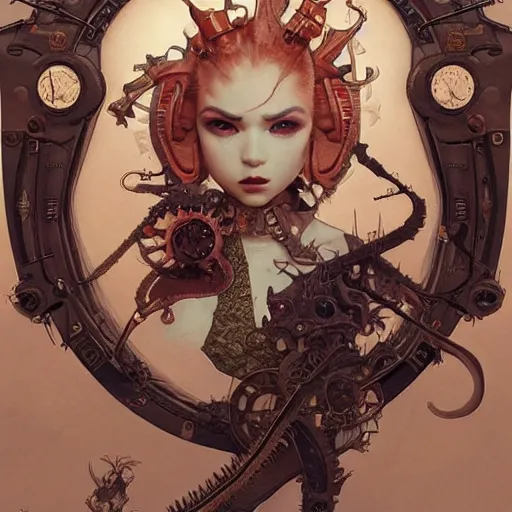 Image similar to steampunk axolotl, masterpiece, intricate, elegant, highly detailed, digital painting, artstation, concept art, smooth, sharp focus, illustration, art by artgerm and greg rutkowski and alphonse mucha and uang guangjian and gil elvgren and sachin teng, symmetry!!