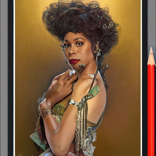 Image similar to amazing lifelike award winning pencil illustration of pepper labeija trending on art station artgerm Greg rutkowski alphonse mucha cinematic