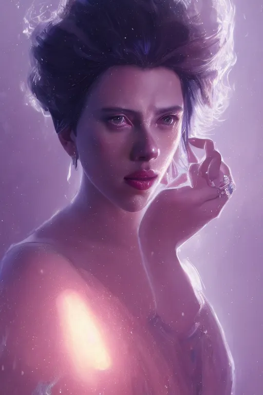 Image similar to a fancy portrait of a crystalized Scarlett Johansson by Greg Rutkowski, Sung Choi, Mitchell Mohrhauser, Maciej Kuciara, Johnson Ting, Maxim Verehin, Peter Konig, final fantasy , mythical, 8k photorealistic, cinematic lighting, HD, high details, atmospheric,