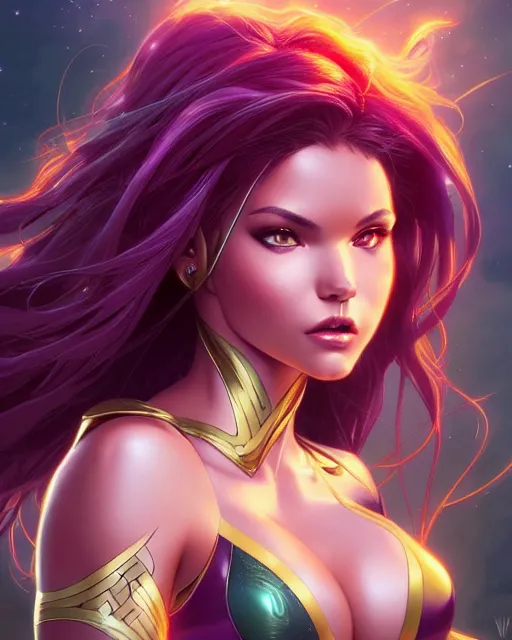 Image similar to ultra realistic illustration, danielle campbell as starfire anime, intricate, elegant, highly detailed, digital painting, artstation, concept art, smooth, sharp focus, illustration, art by artgerm and greg rutkowski and alphonse mucha and wlop