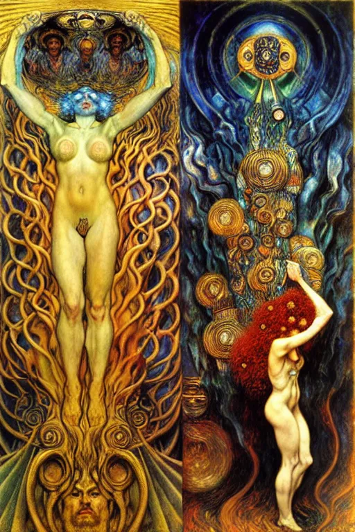 Image similar to Divine Chaos Engine by Karol Bak, Jean Delville, William Blake, Gustav Klimt, and Vincent Van Gogh, symbolist, visionary