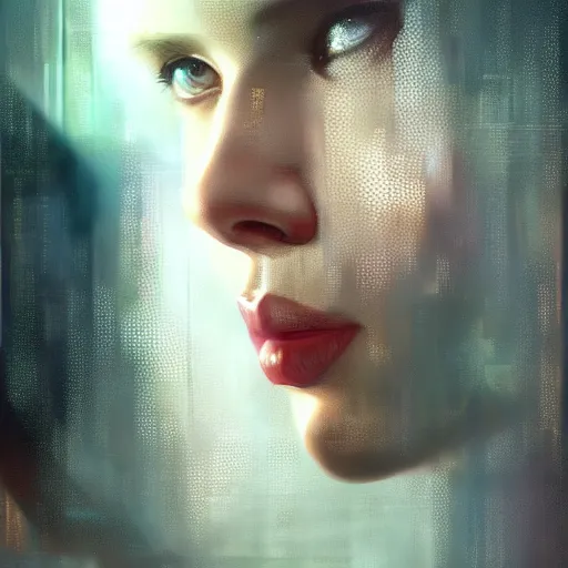 Prompt: scarlett johansson, hyperrealistic portrait, bladerunner street, art of elysium by jeremy mann and alphonse mucha, fantasy art, photo realistic, dynamic lighting, artstation, poster, volumetric lighting, very detailed face, 4 k, award winning