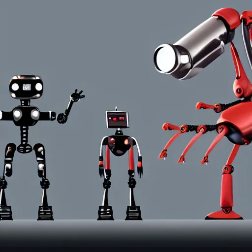 Image similar to an evolution diagram from left to right of robots, 8 k, hyper realistic.