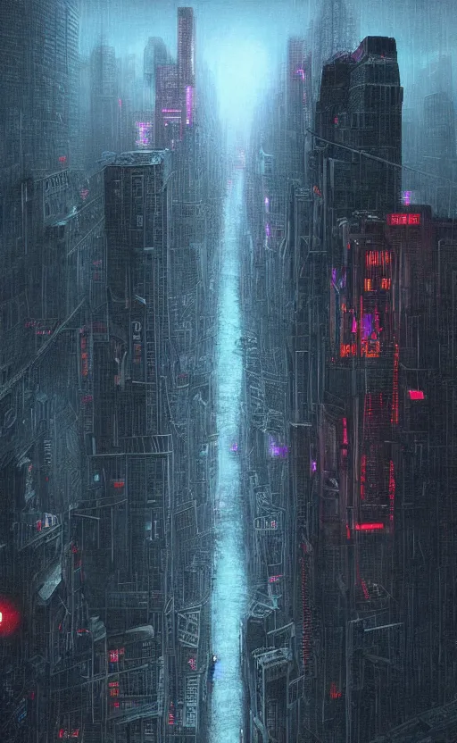 Image similar to an digital art of cyberpunk storm that destroys new york city in style of zdislaw beksinski