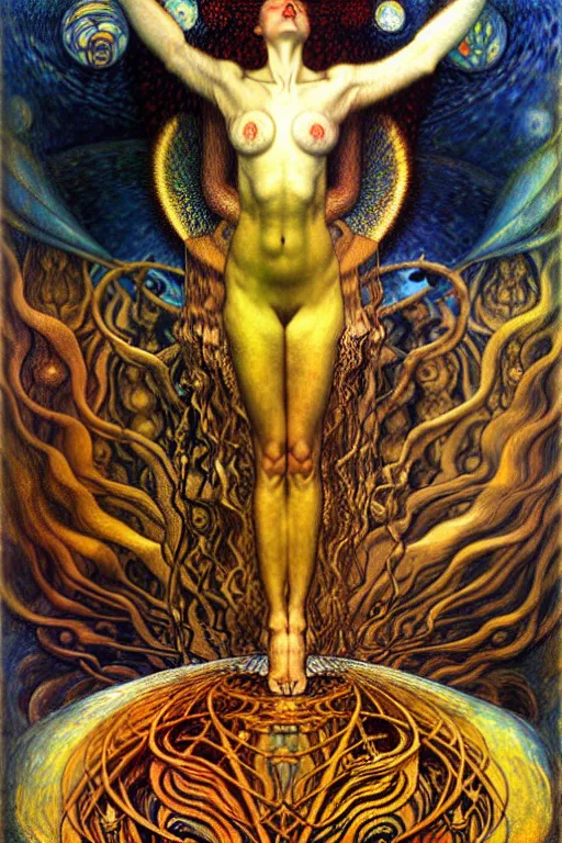 Image similar to Divine Chaos Engine by Karol Bak, Jean Delville, William Blake, Gustav Klimt, and Vincent Van Gogh, symbolist, visionary