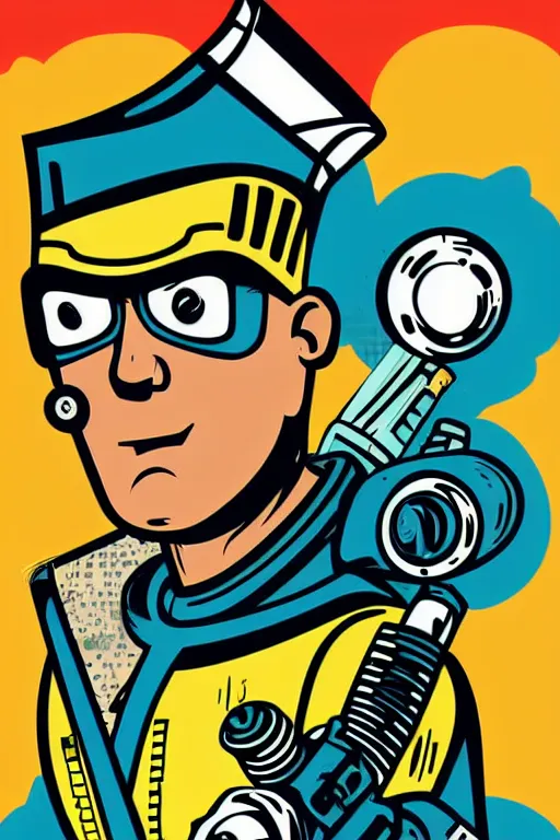 Image similar to fallout 7 6 retro futurist illustration art by butcher billy, sticker, colorful, illustration, highly detailed, simple, smooth and clean vector curves, no jagged lines, vector art, smooth andy warhol style