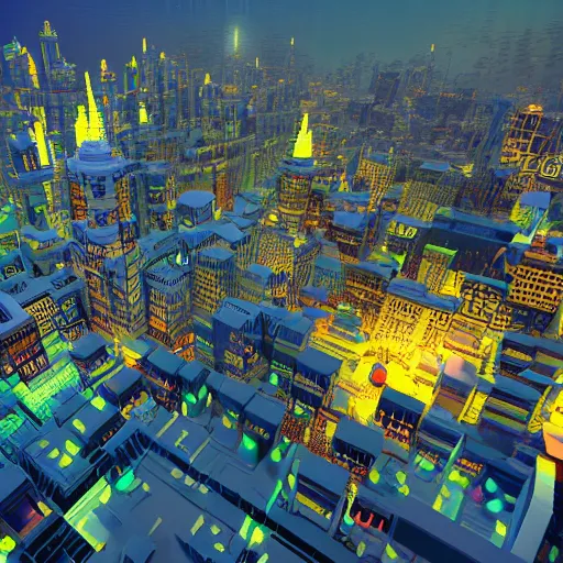 Prompt: a city that resembles a voxel scape, volumetric lighting, light rays, photorealistic, ultrarealistic, coronarender, 8k