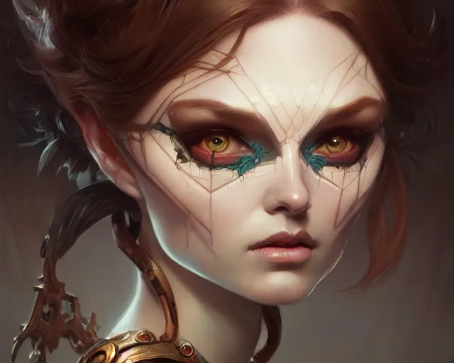 Image similar to fractured doll face, deep focus, d & d, fantasy, intricate, elegant, highly detailed, digital painting, artstation, concept art, matte, sharp focus, illustration, hearthstone, art by artgerm and greg rutkowski and alphonse mucha