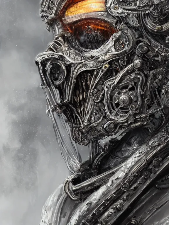 Prompt: portrait art of 8k ultra realistic undead Gandalf , intricate high tech helmet , detailed intricate ornate space suit,decaying, cybernetic, full of colour, cinematic lighting, battered, trending on artstation, 4k, hyperrealistic, focused, extreme details,unreal engine 5, cinematic, masterpiece, art by ayami kojima, giger