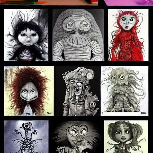 Image similar to Childrens Character design Concept arts created by Tim Burton, art station, highly detailed,