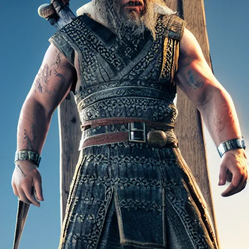 Prompt: Ragnarok Lothbrok in his viking attire , in GTA 5 full Hd octane render 8k