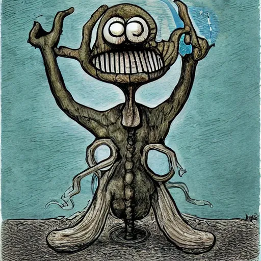 Prompt: squidward as a dark souls boss by louise bourgeois