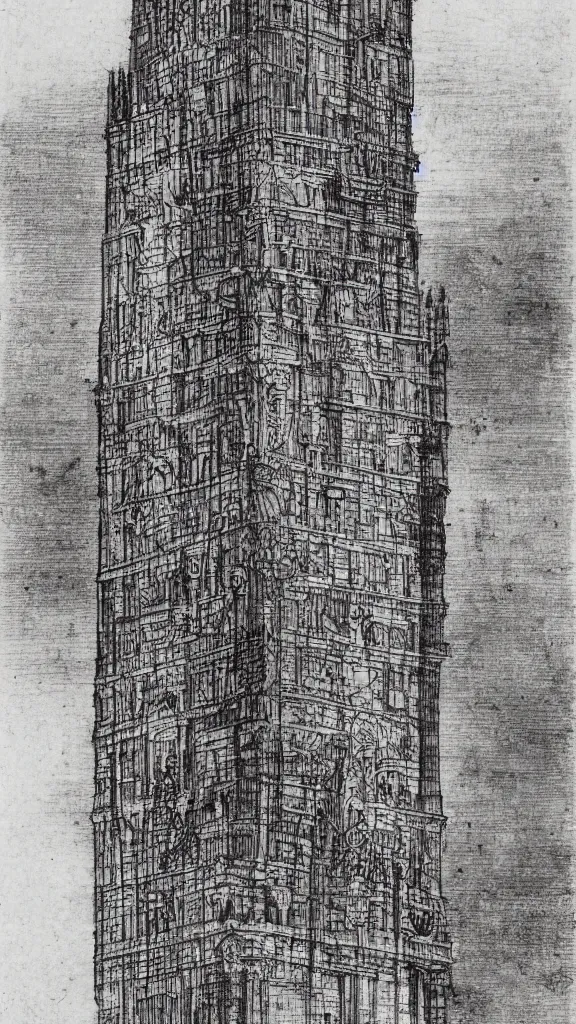 Image similar to architectural design studies of pise tower, schematics, notes, different closeup view, drawn by Leonardo da Vinci, chinese inkpen draw, artistic, intricated details