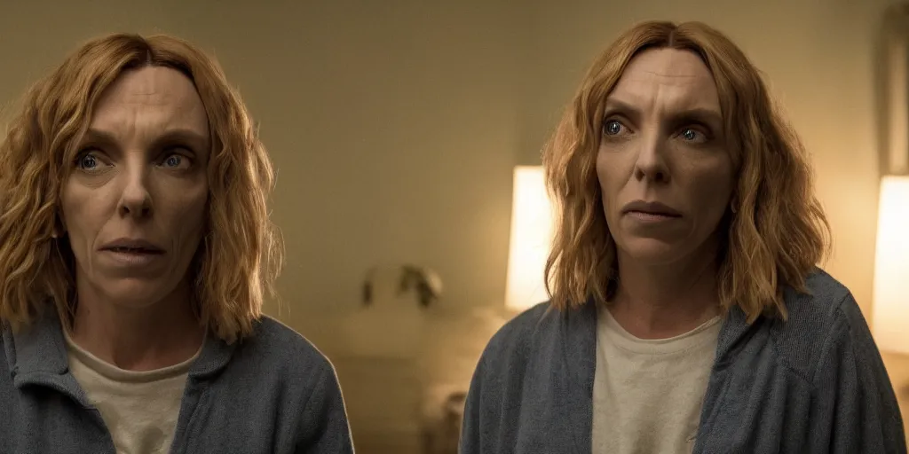 Image similar to Toni Collette as Annie Graham in 'Hereditary' (2018), movie still frame, oscar nominated cinematography, volumetric lighting, 8k resolution, beautiful composition