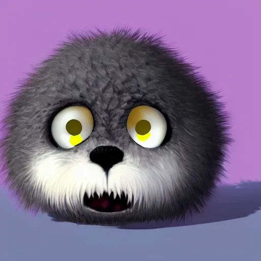 Image similar to fluffy ball with one eye. monster. looking to the camera. smile. artstation.