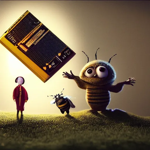 Image similar to promotional still wide bizzy bees burp honey, dramatic lighting, ( e. t. the extra - terrestrial ), batteries not included, harry potter, octane 3 d render, ue 5, imax, 7 0 mm.