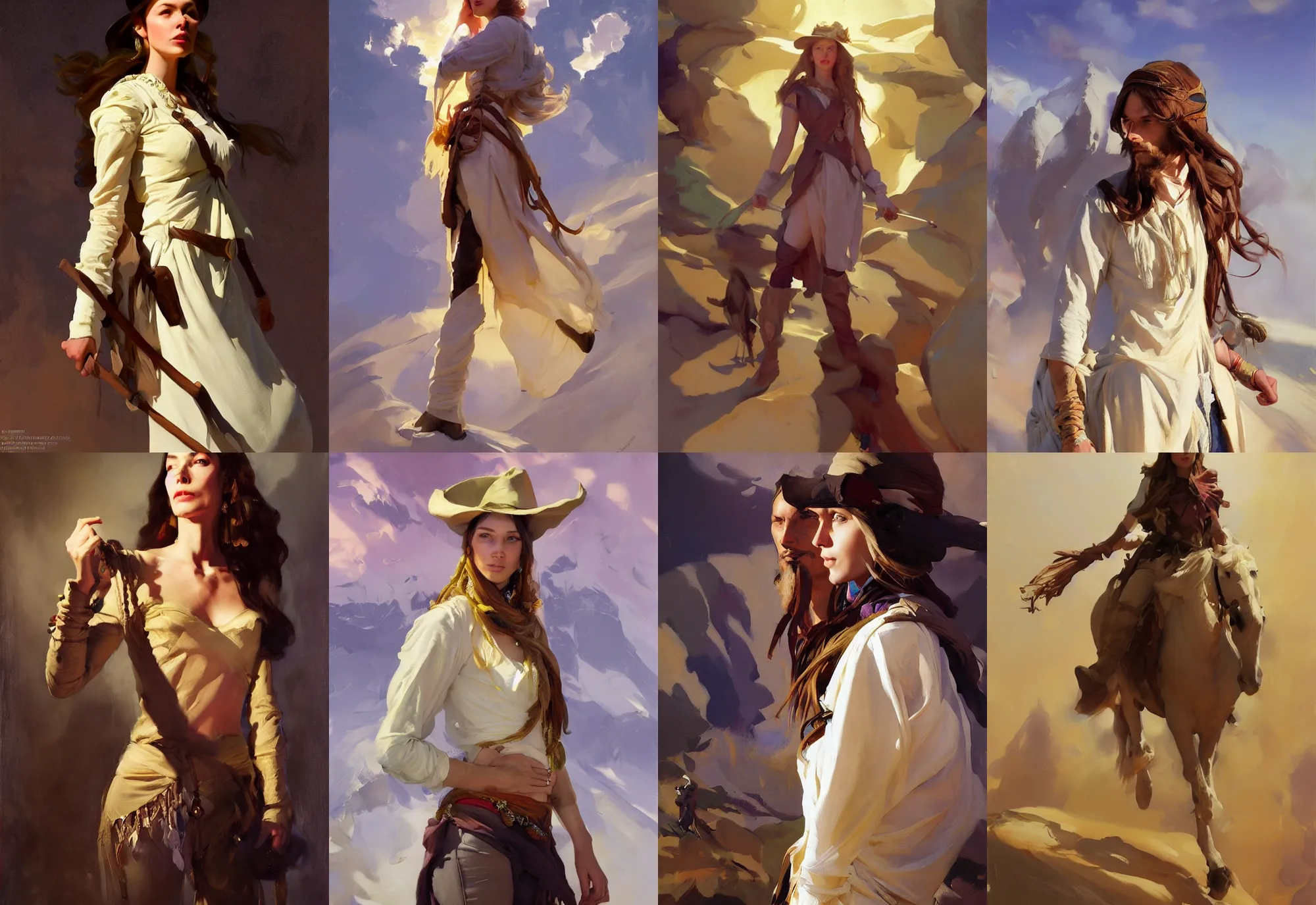 Image similar to portrait of hippie model girl jodhpurs hyperborea winter traveler treasure hunter greg manchess painting by sargent and leyendecker, fantasy, medium shot, asymmetrical, intricate, elegant, matte painting, illustration, hearthstone, by rhads, by greg rutkowski, by greg tocchini, by james gilleard, by joe fenton