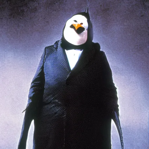 Prompt: Adele as the Penguin man in Batman Returns 1992, still, high quality
