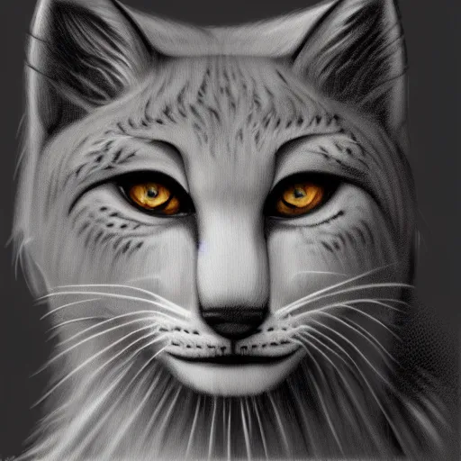 Image similar to sketch of white anthropomorphic lynx cat, portrait by Les Edwards, furry fantasy art, 4k, trending on artstation