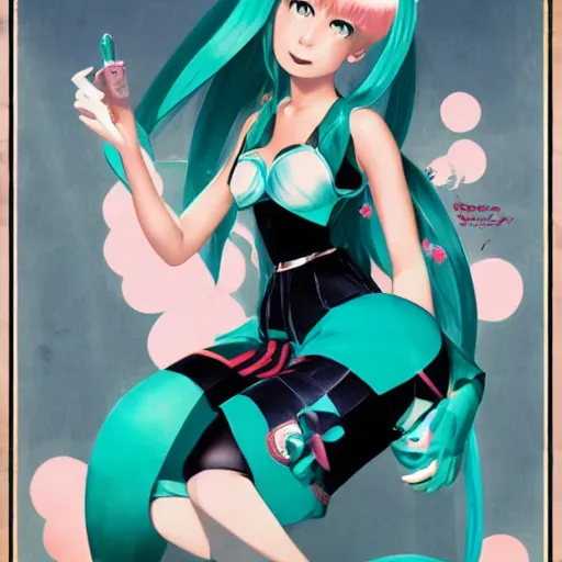 Image similar to Hatsune Miku pin-up poster by Gil Elvgren and Daniela Uhlig