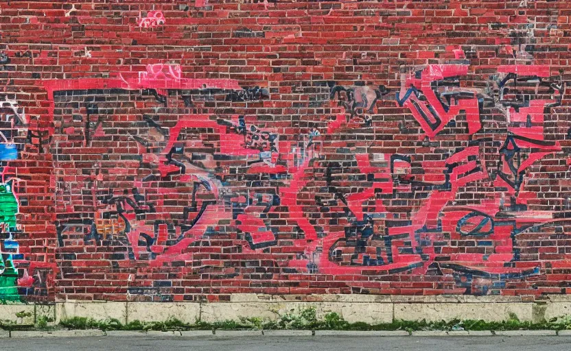 Prompt: a brick wall with graffiti with the letters b i t c h