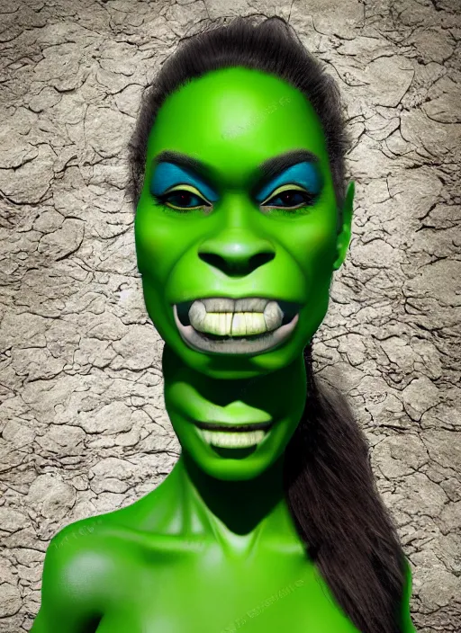 Image similar to green orc female, light green tone beautiful face