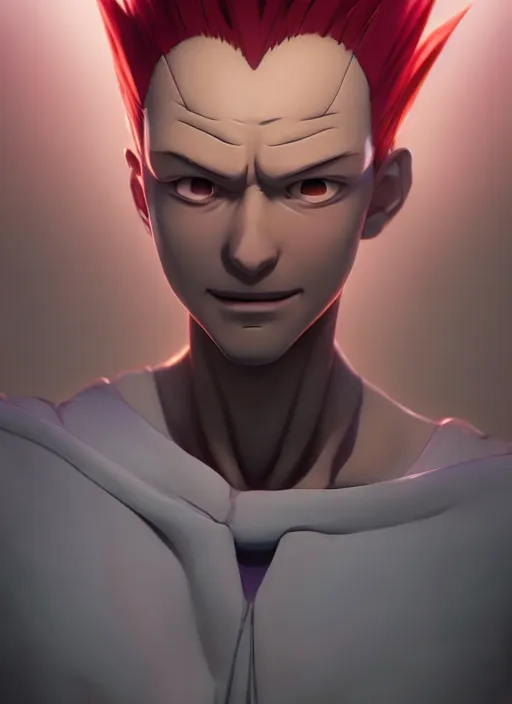 Prompt: portrait of hisoka from hunter x hunter, medium - length red hair, studio ghibli pixar and disney animation sharp unreal engine 5, anime key art by greg rutkowski, bloom, dramatic lighting