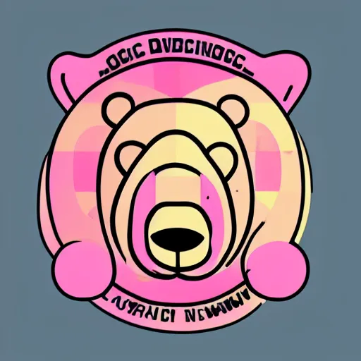 Image similar to a cute pink fluffy vector podcast logo of a streaming bear, golden ratio, iconic, award winning, line art, bold, playful