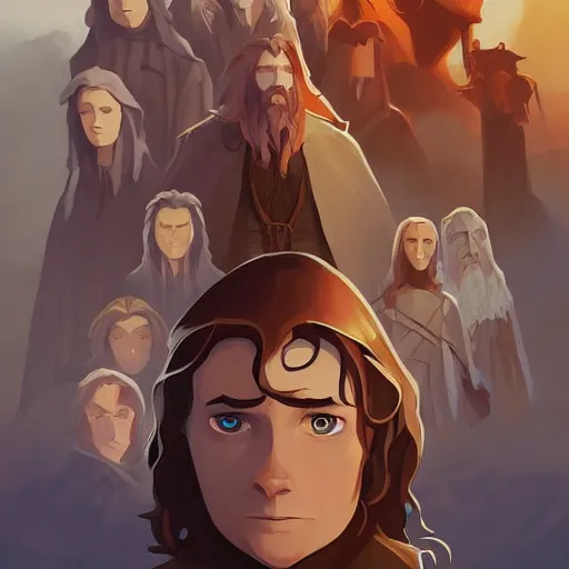 Image similar to face icon stylized minimalist the lord of the rings : the fellowship of the ring 2 0 0 1, loftis, cory behance hd by jesper ejsing, by rhads, makoto shinkai and lois van baarle, ilya kuvshinov, rossdraws global illumination