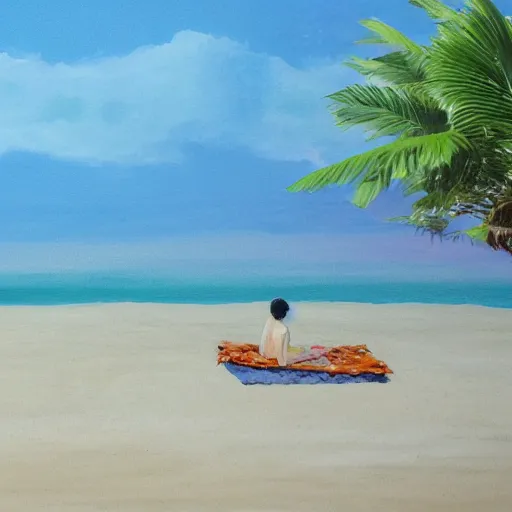 Image similar to banana sunbathing on the beach, matte painting