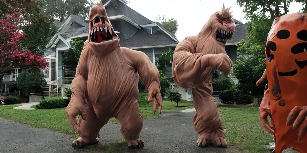 Image similar to an big creature scaring people in the neighborhood