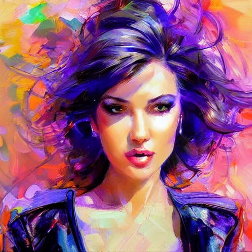 Image similar to electric woman, cute - fine - face, pretty face, oil slick hair, realistic shaded perfect face, extremely fine details, realistic shaded lighting, dynamic background, michael garmash, artgerm