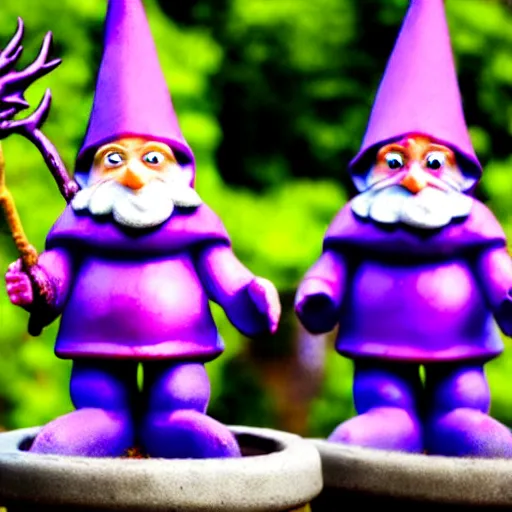 Image similar to purple gnome controlling spirits to fight off tree people in a winery. fantasy