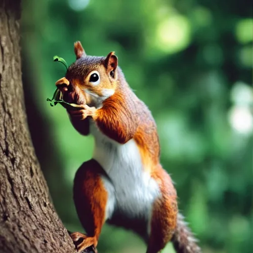 Image similar to a photograph of a Squirrel winces in disgust whilst holding a pepper, portra 800