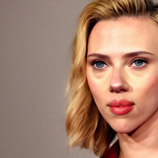 Prompt: Scarlett Johansson with extra tall forehead and absurdly upturned nose
