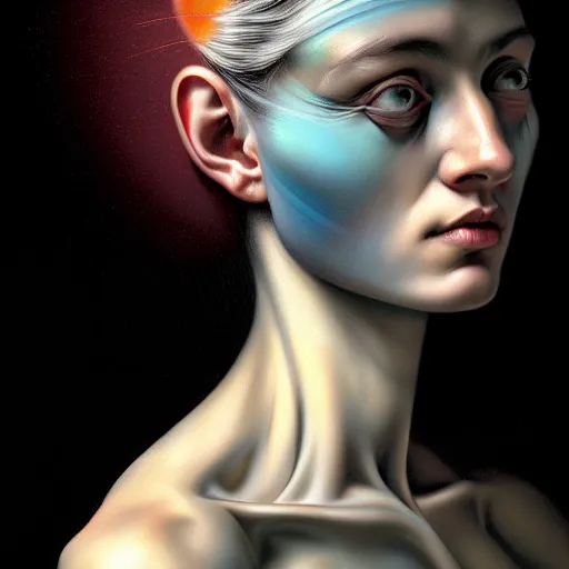 Image similar to Colour Caravaggio style Photography of Beautiful woman with highly detailed 1000 years old face wearing highly detailed sci-fi halo over her head designed by Josan Gonzalez. Many details . In style of Josan Gonzalez and Mike Winkelmann andgreg rutkowski and alphonse muchaand and Caspar David Friedrich and Stephen Hickman and James Gurney and Hiromasa Ogura. volumetric natural light