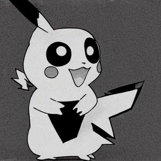 Image similar to pikachu wasted from too much alcohol, black and white, staring off into the distance, soulless
