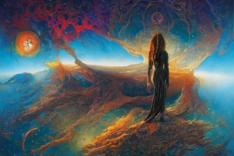 Prompt: beautiful landscape at the end of the universe, vibrant by karol bak, by jeffrey smith, by greg rutkowski