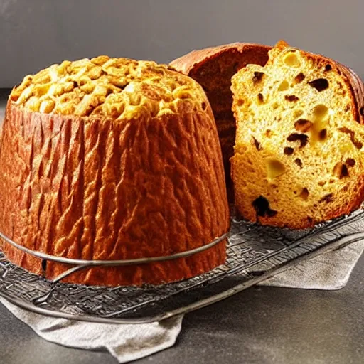 Prompt: A panettone with caramel clusters instead of orange peel