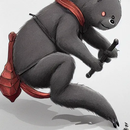 Image similar to an elegant demon koala dressed in a smart black shinobi outfit in the style of we bare bears, digital art by łukasz piskorz and patrick mcenvoy and michael komarck, intricate, highly detailed, artstation, concept art, smooth, sharp focus