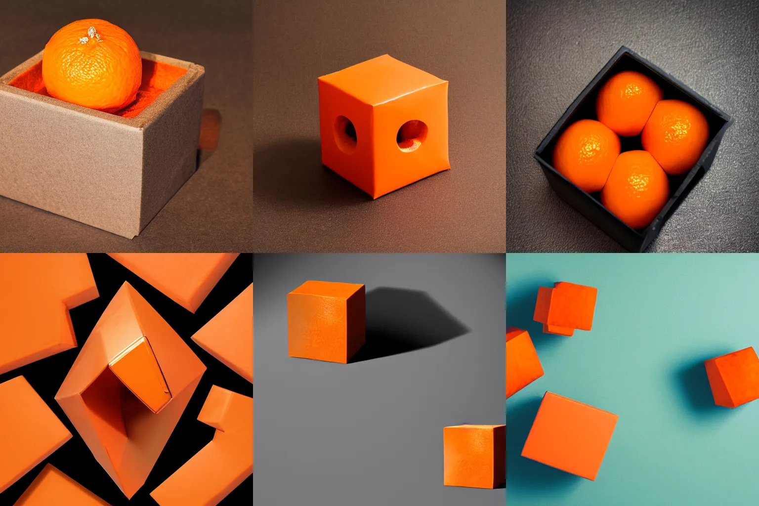 Prompt: an orange shaped like a cube, product photo, high details, 4k