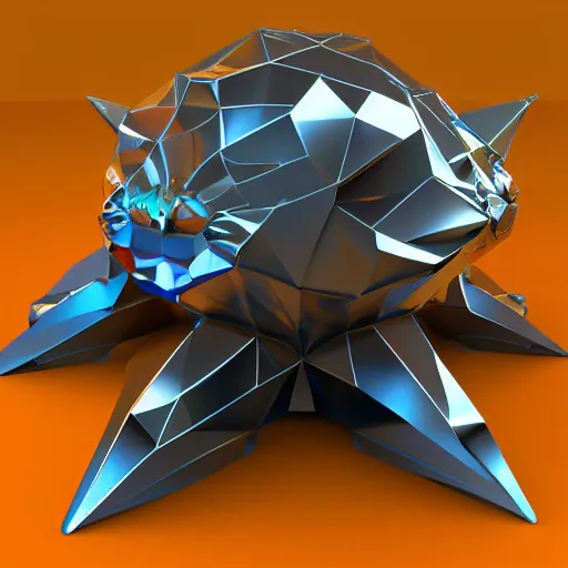 Prompt: a metallic crystal creature, 4K HD, low poly