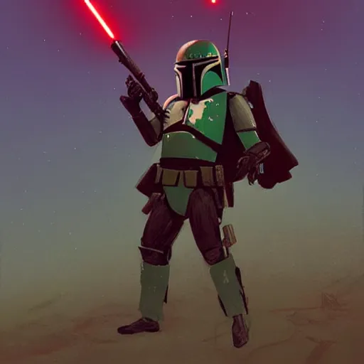 Prompt: Boba fett as a sith warrior artwork by Simon stalenhag