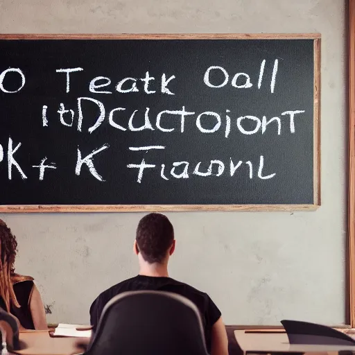 Prompt: an oil painting of a teacher being a font of wisdom towards their students with a blackboard 8k octane render